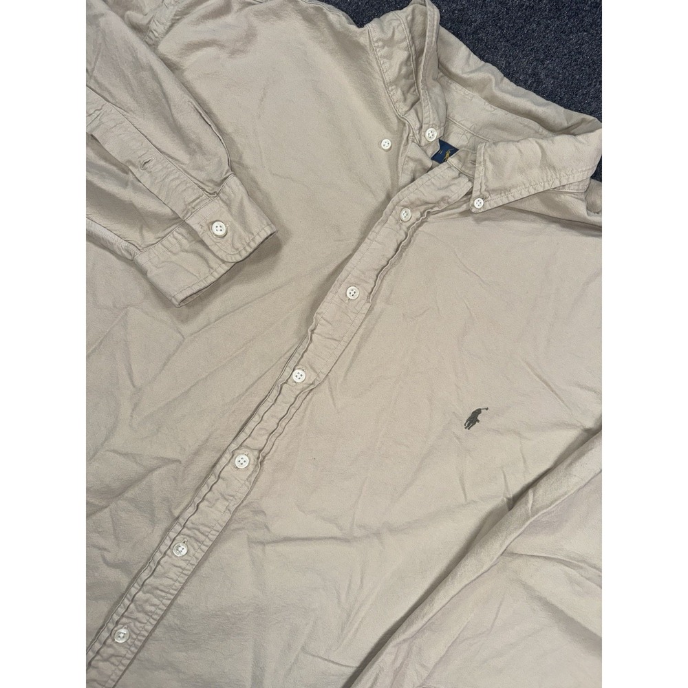 Polo Ralph Lauren Button Up Shirt Mens 3XB Big Beige Pony Logo Cotton